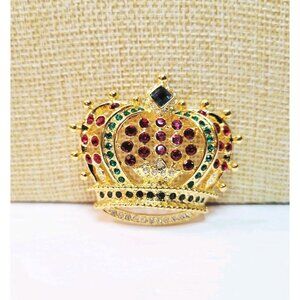 VTG KJL Kenneth J. Lane Signed Rhinestone Royal Crown Brooch Pin